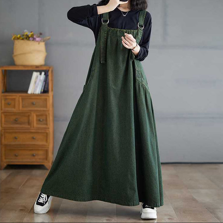 Vintage Washed Denim Overall Maxi Dress