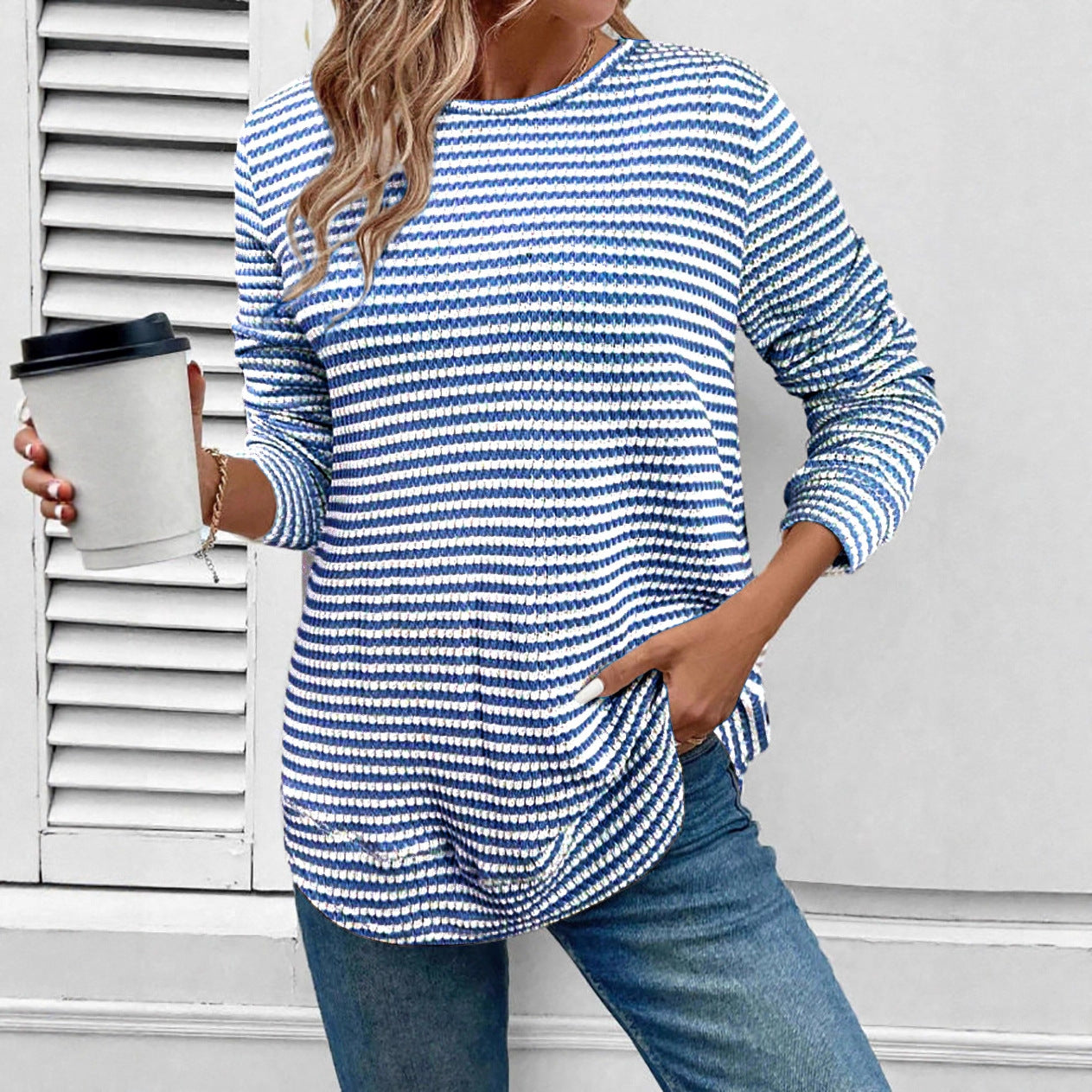 Striped Long Sleeve Casual Top