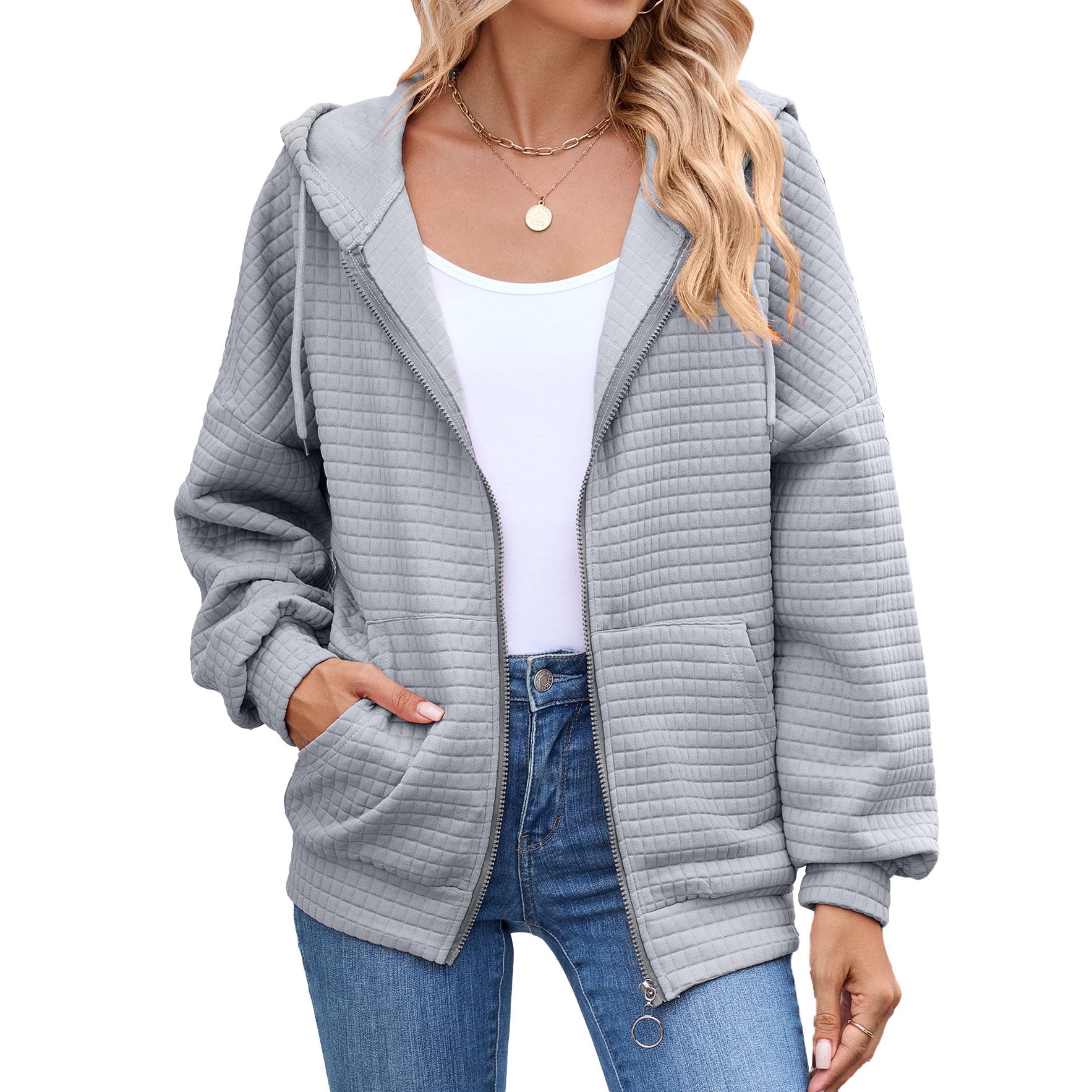 Women's Solid Zip Hooded Sweatshirt