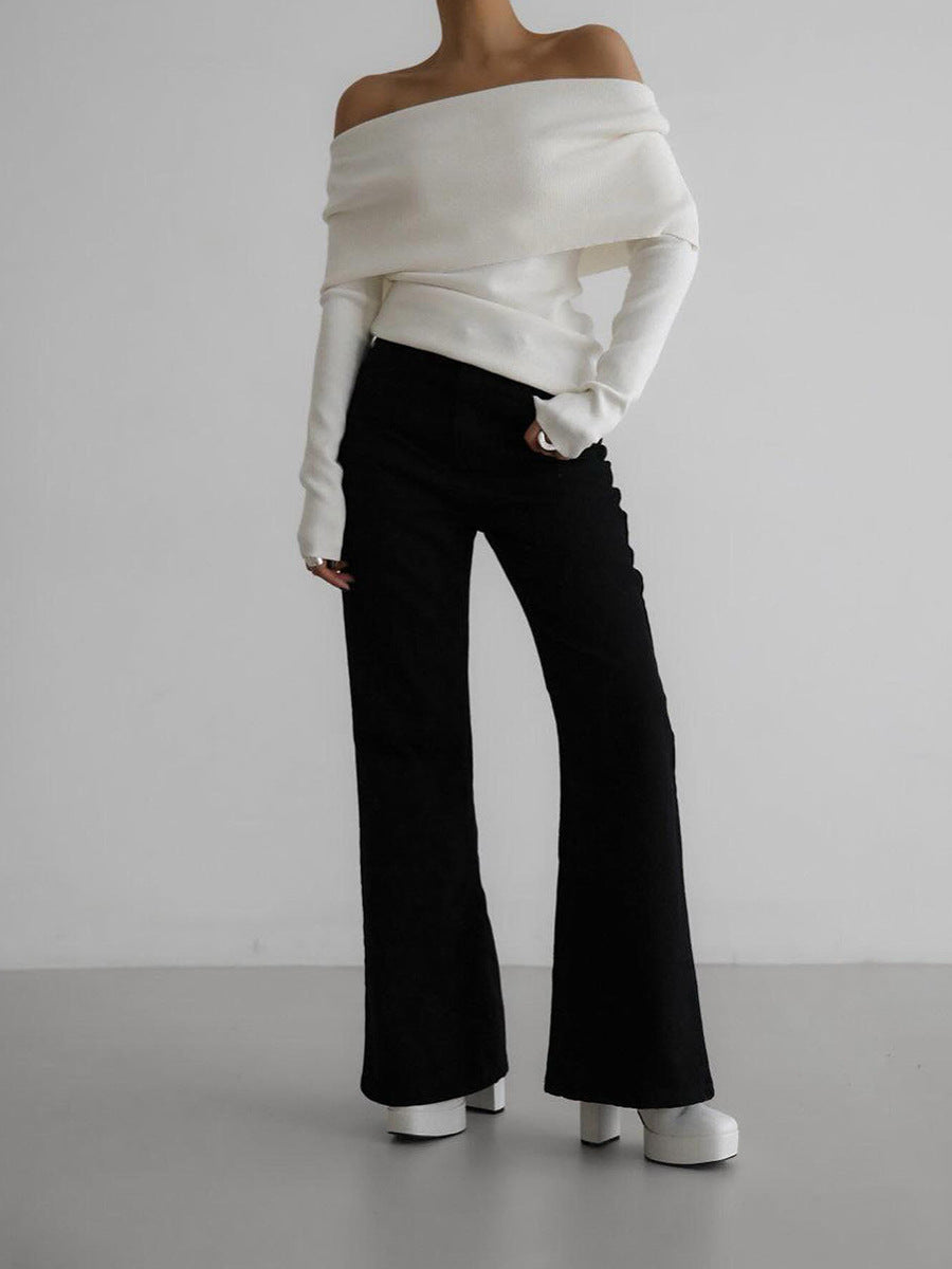 Off Shoulder Knit Sweater Sexy Slim Fit Top Women