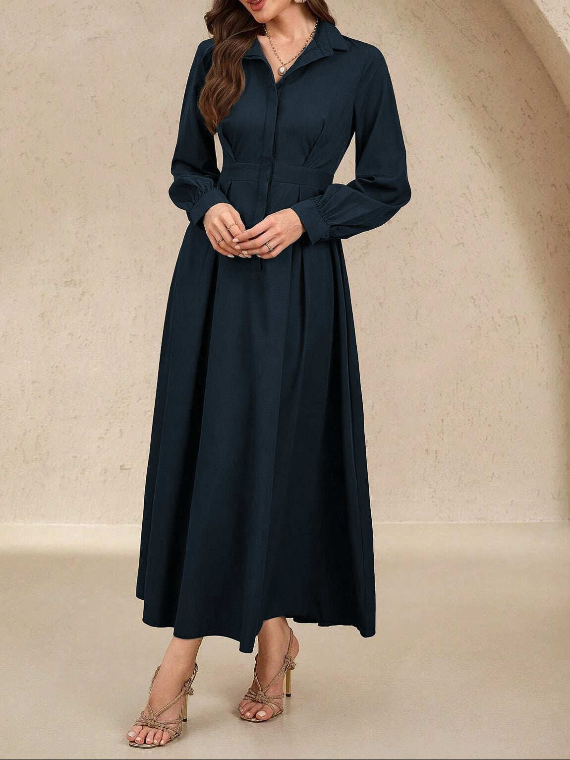 Button-Down Long Sleeve Midi Dress