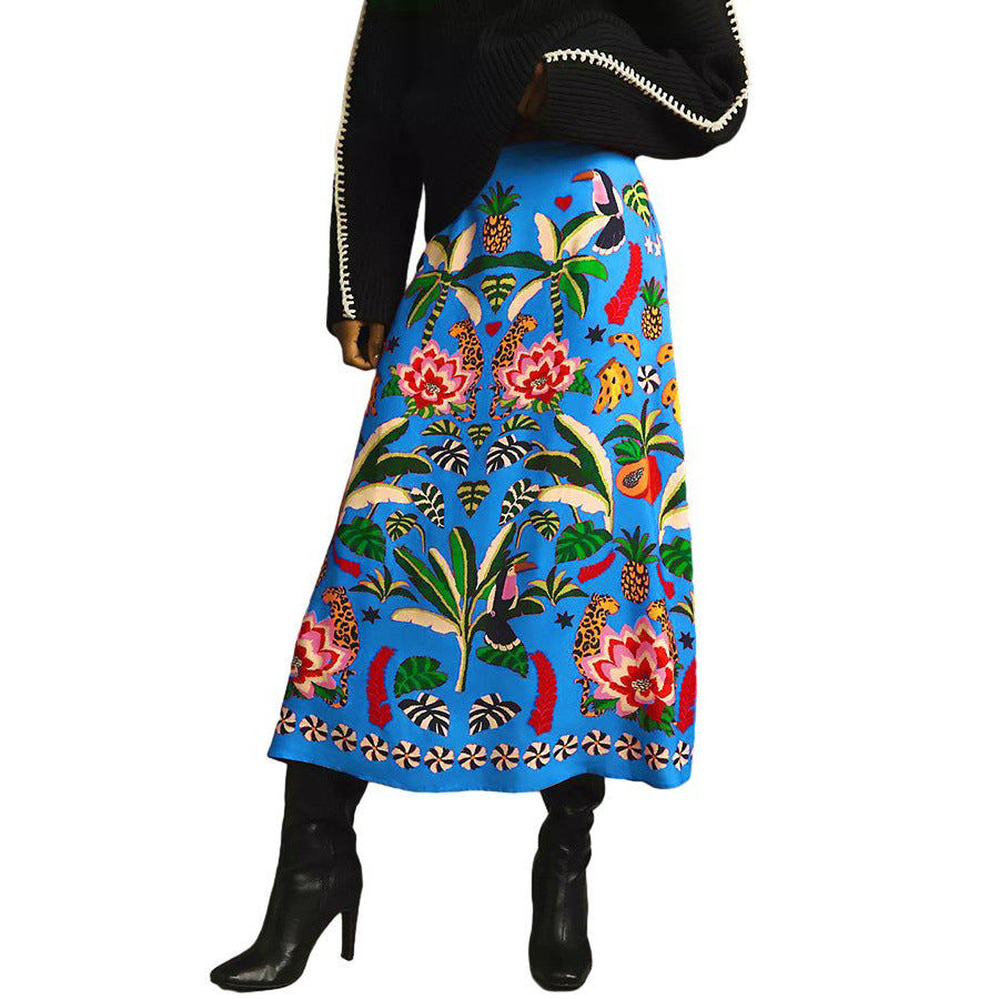 Tropical Print Vintage Midi Skirt