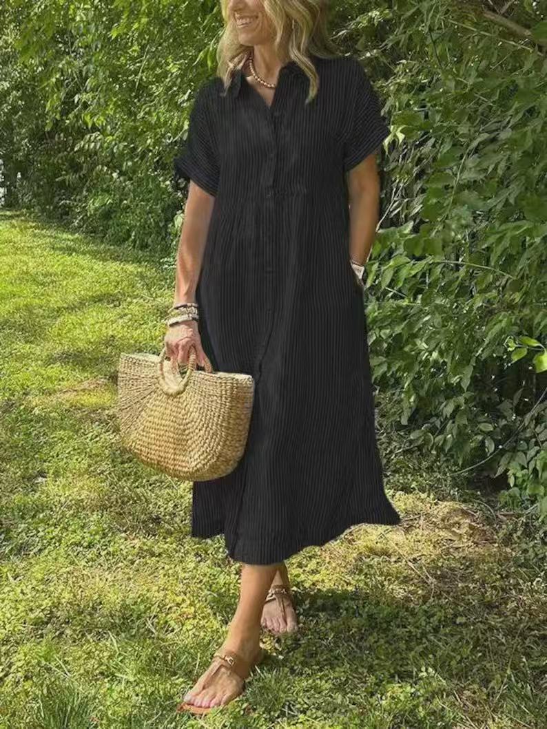 Striped Button-Down Shirt Dress