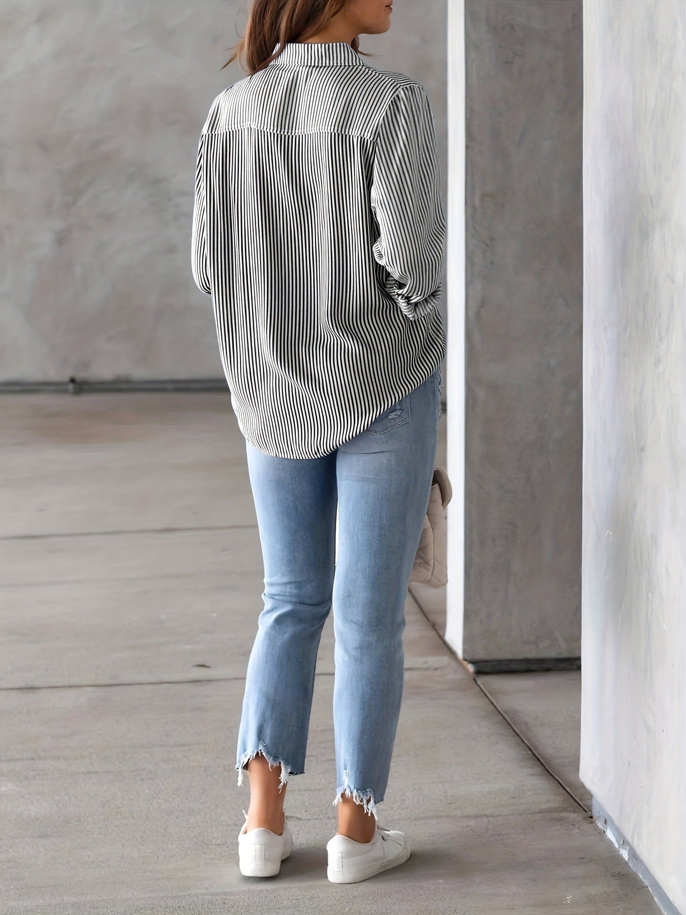 Printed Striped Button-Up Shirt