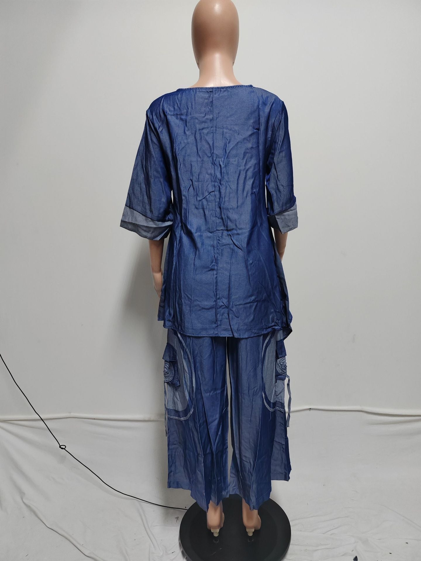 Faux Denim Pocket Two-Piece Set