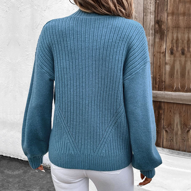Ribbed Zip-Up Cardigan in Blue