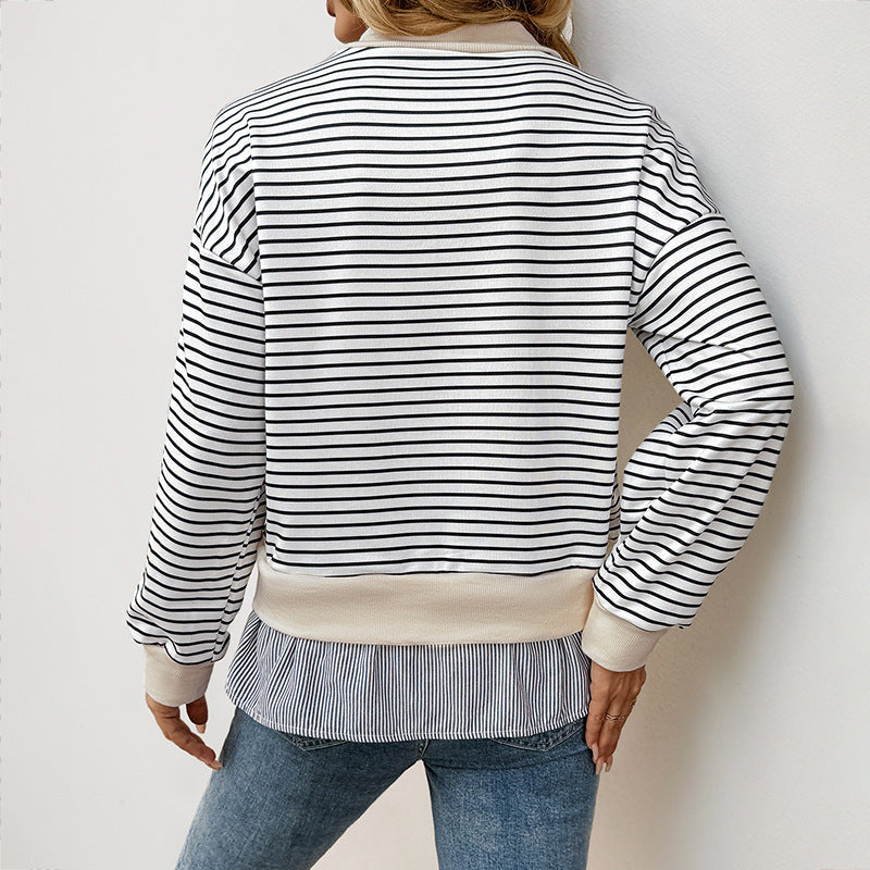 Striped Long-Sleeve Sweatshirt with Ruffled Hem