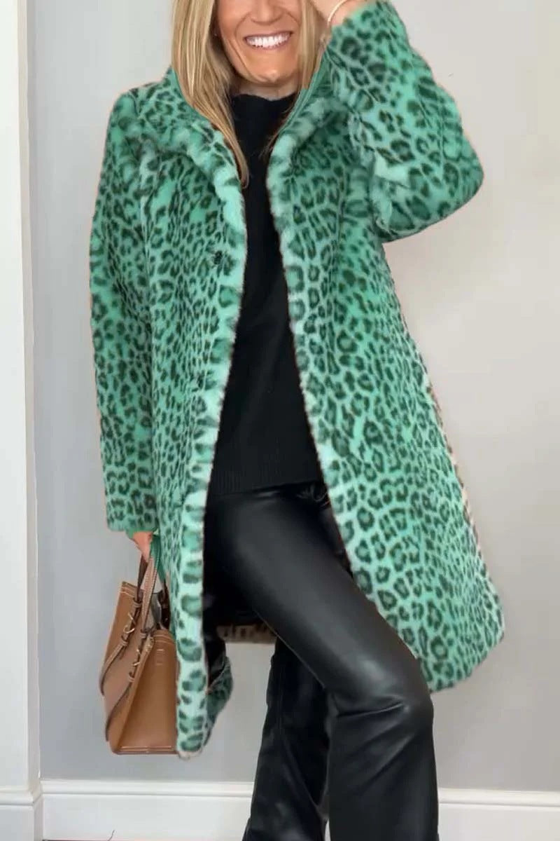 Leopard Print Plush Mid-Length Coat