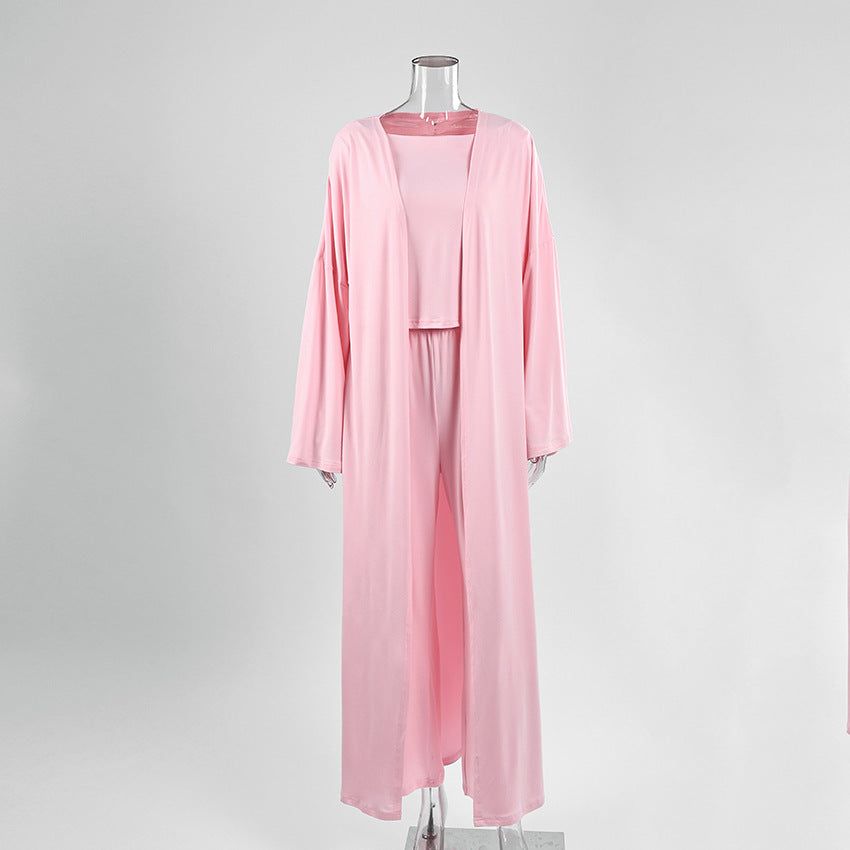 Knit Three-Piece Pajama Set with Top and Pants