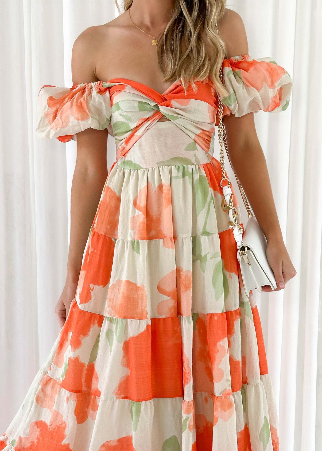 Women Printed Puff Sleeve Maxi Dress