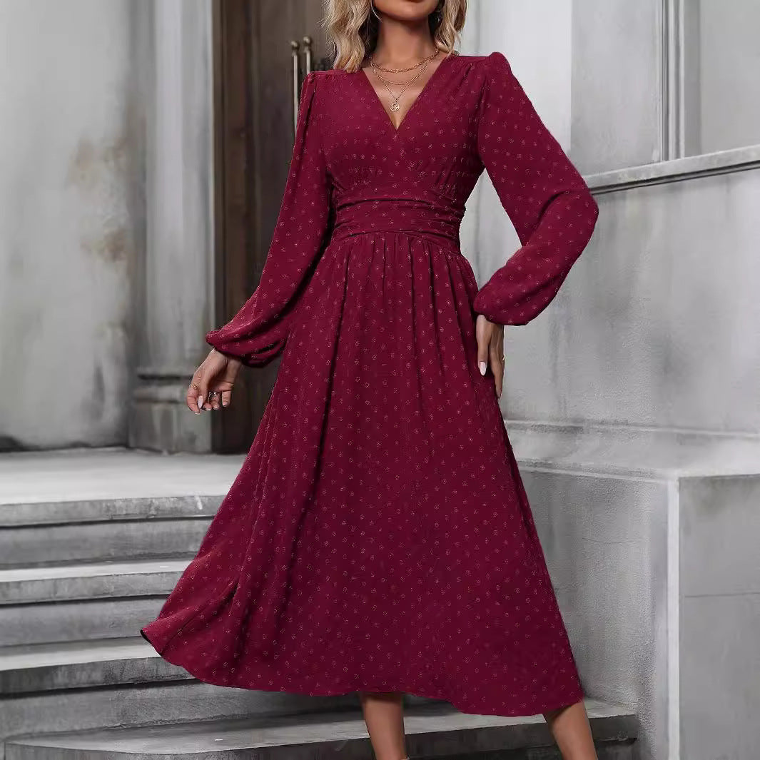 V-Neck Long Sleeve Floral Print Dress