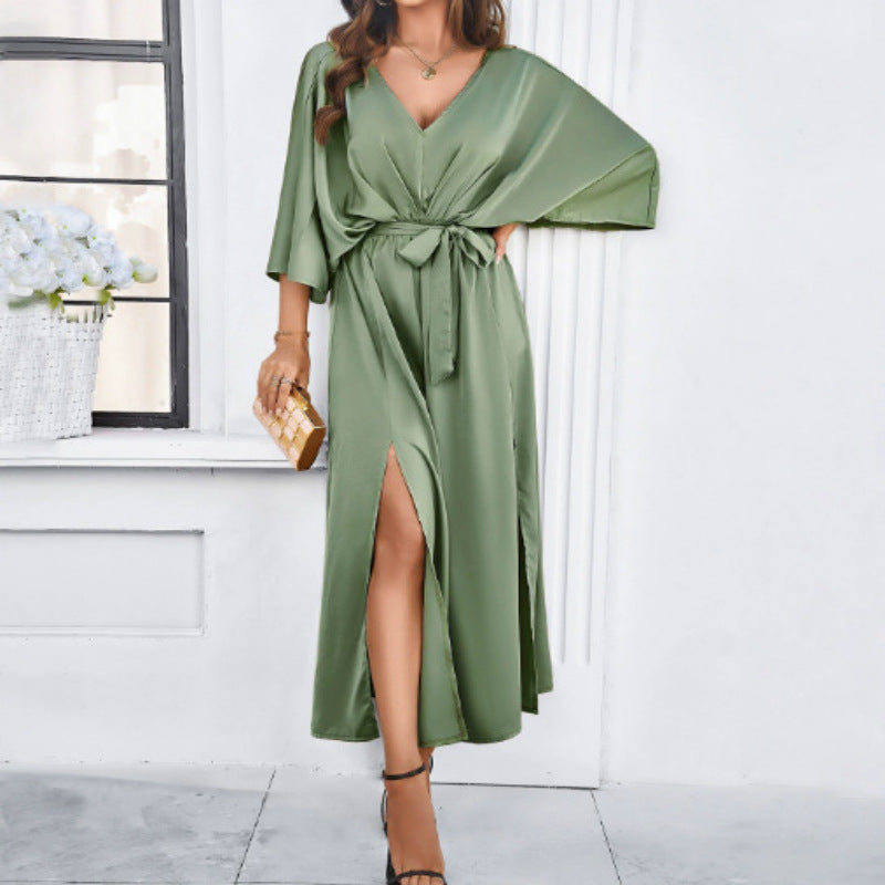 Elegant V Neck High Waist Loose Dress for Women