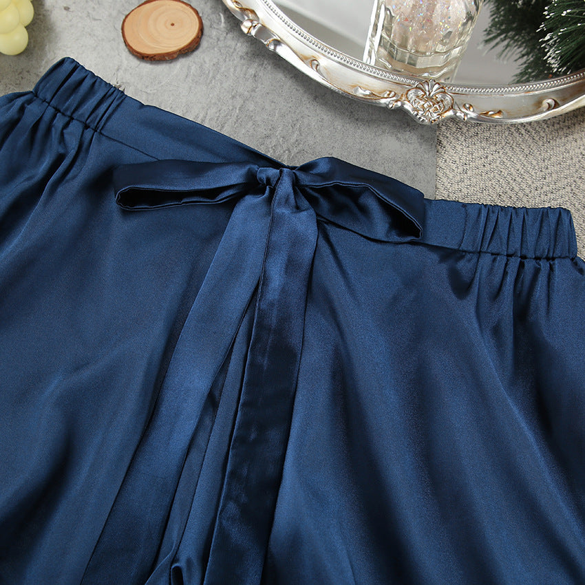 Faux Silk Feather Pajama Set Women Robe Lingerie 3 Piece