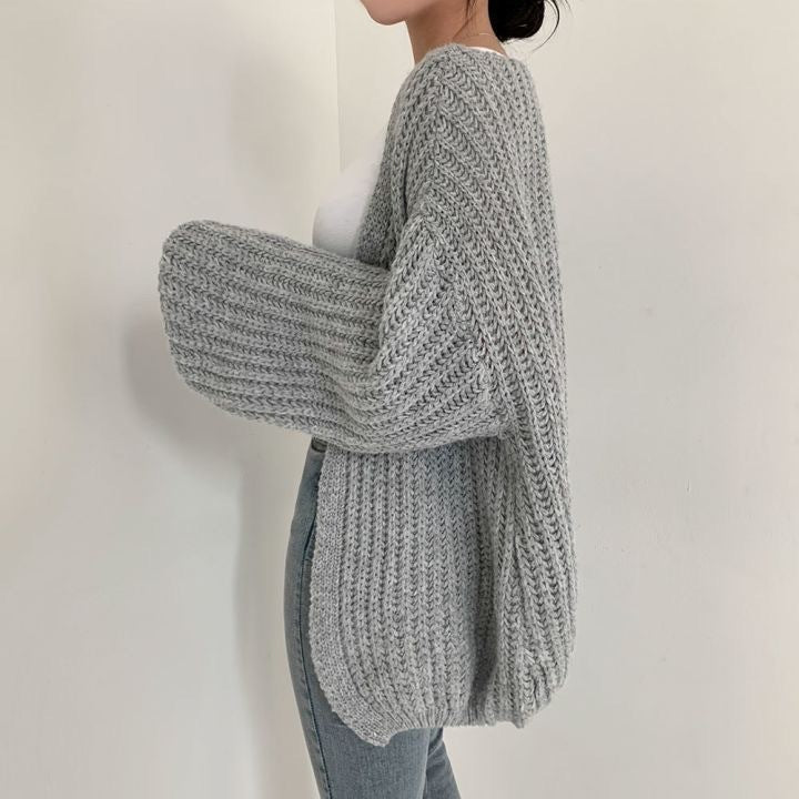 Chunky Knit Balloon Sleeve Cardigan