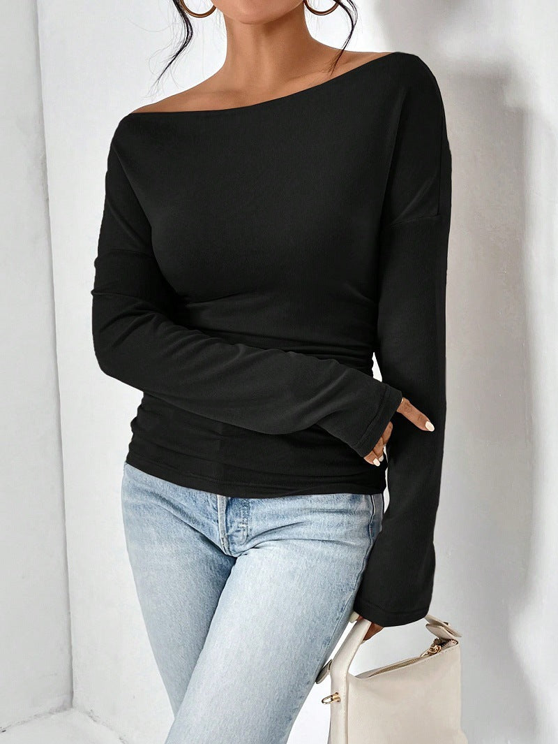 One-Shoulder Long Sleeve Ruched Top