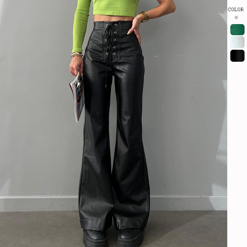High Waist Flared PU Leather Pants