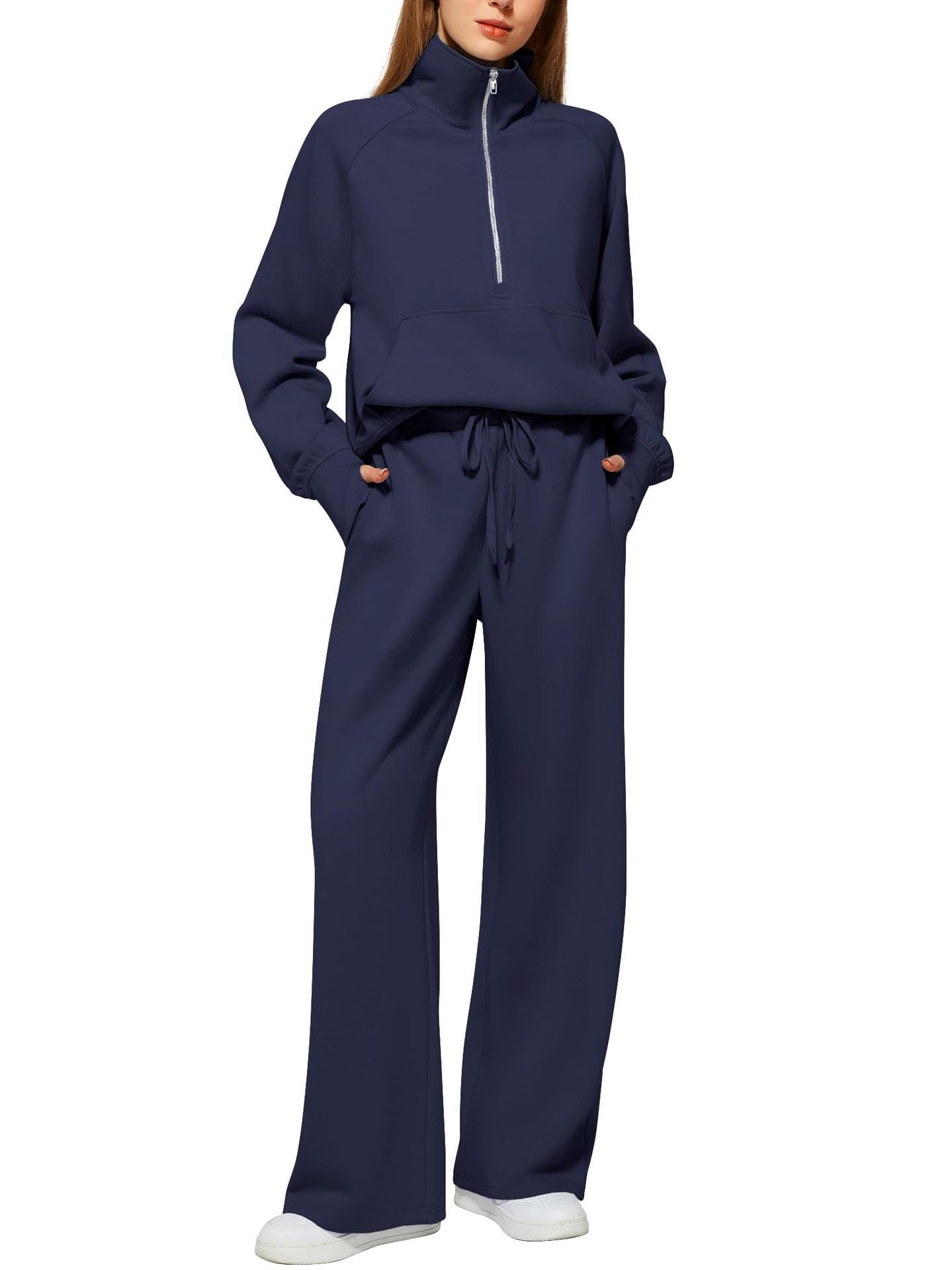 Oversized Half Zip Sweatshirt and Wide Leg Pants Set