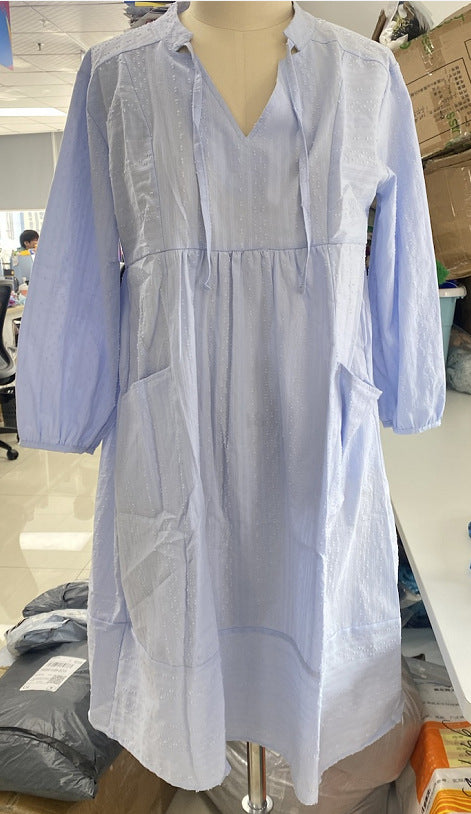 Jacquard V-Neck Linen Blend Dress