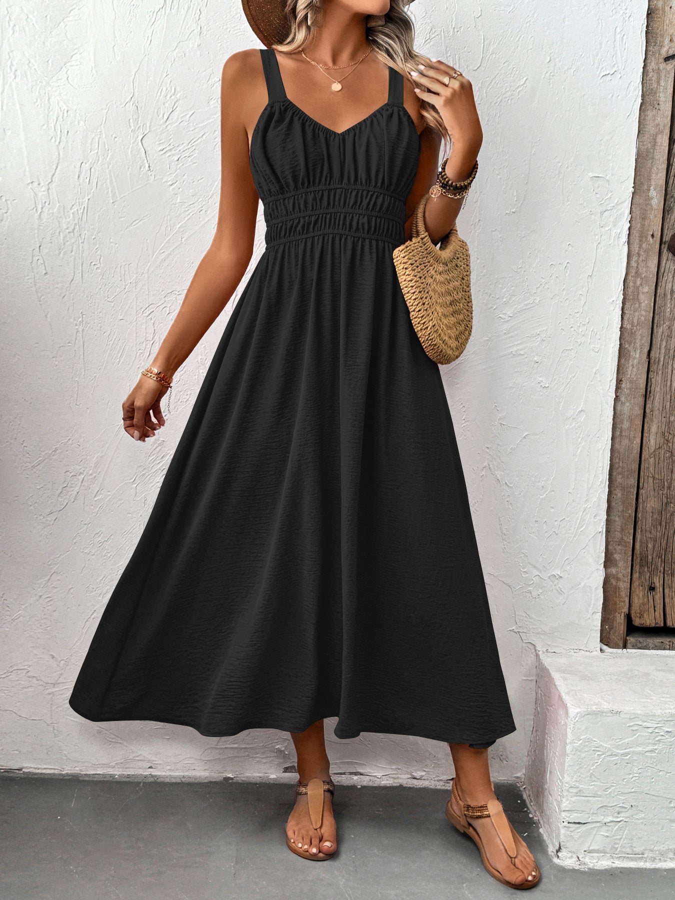 Women's Textured Sleeveless Pleated Cami Dress
