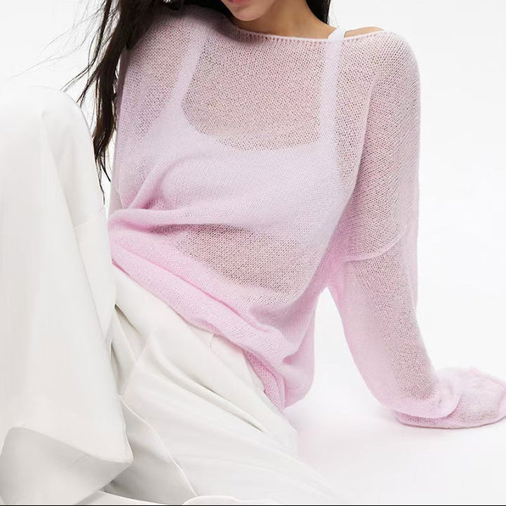 Sheer Hollow Knit Crew Neck Sweater