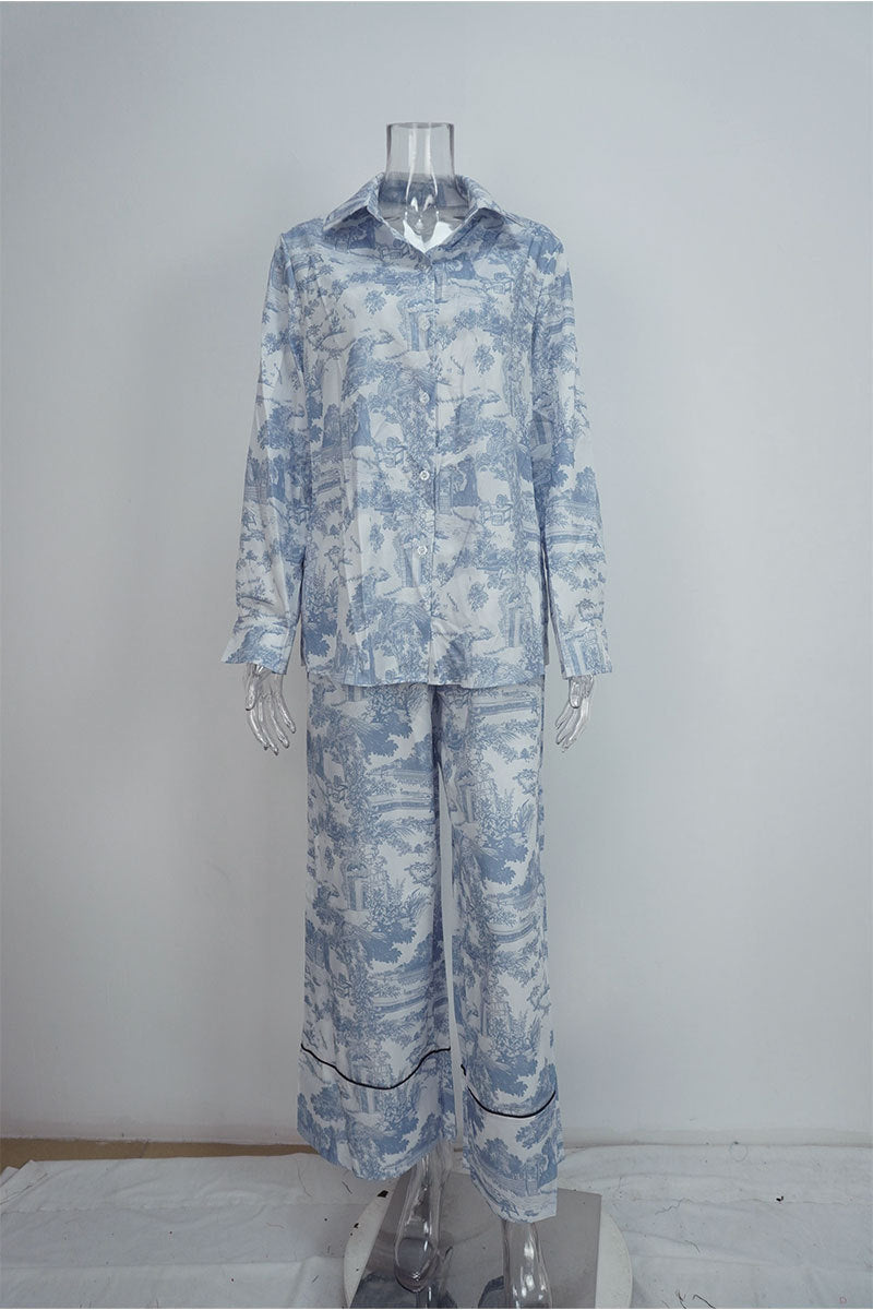 Shirt and Wide Leg Pants Two Piece Set