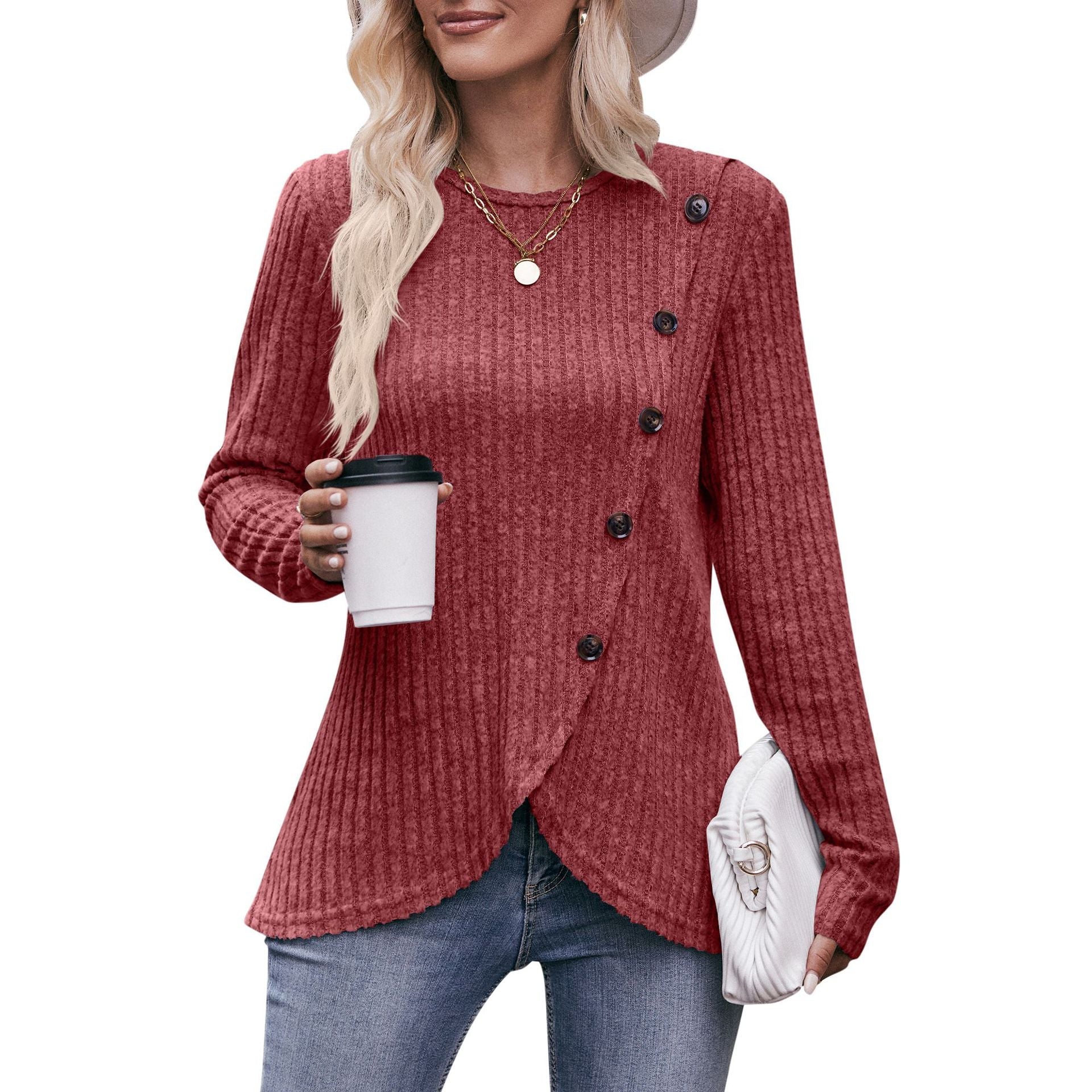 Women's Ribbed Button T-Shirt