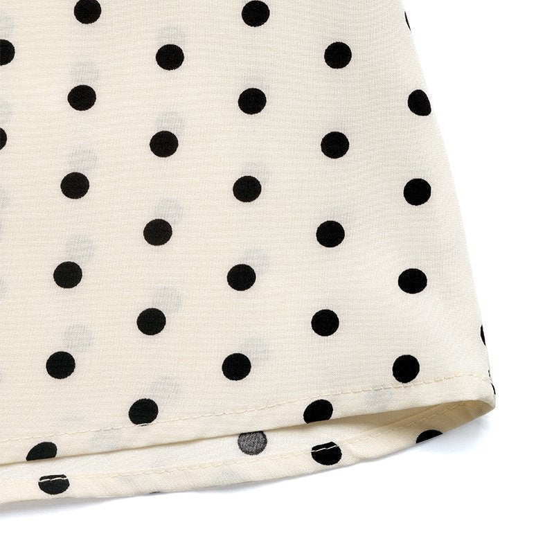 Vintage Polka Dot Bow Neck Midi Dress Women