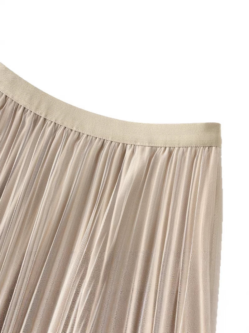 Reversible Pleated Tulle A-Line Midi Skirt
