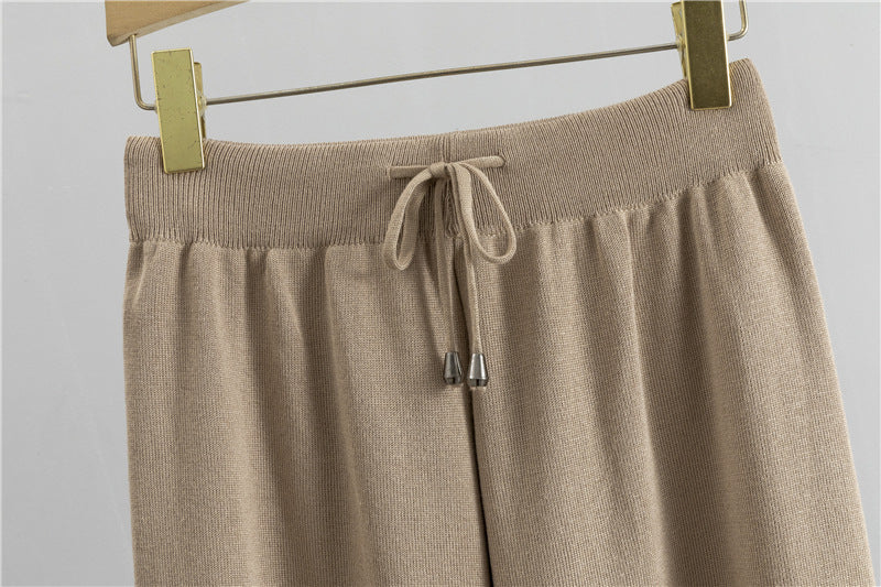 Knit Cardigan Camisole and Wide-Leg Pants Set
