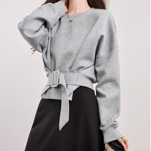 Belted Batwing Cropped Sweatshirt