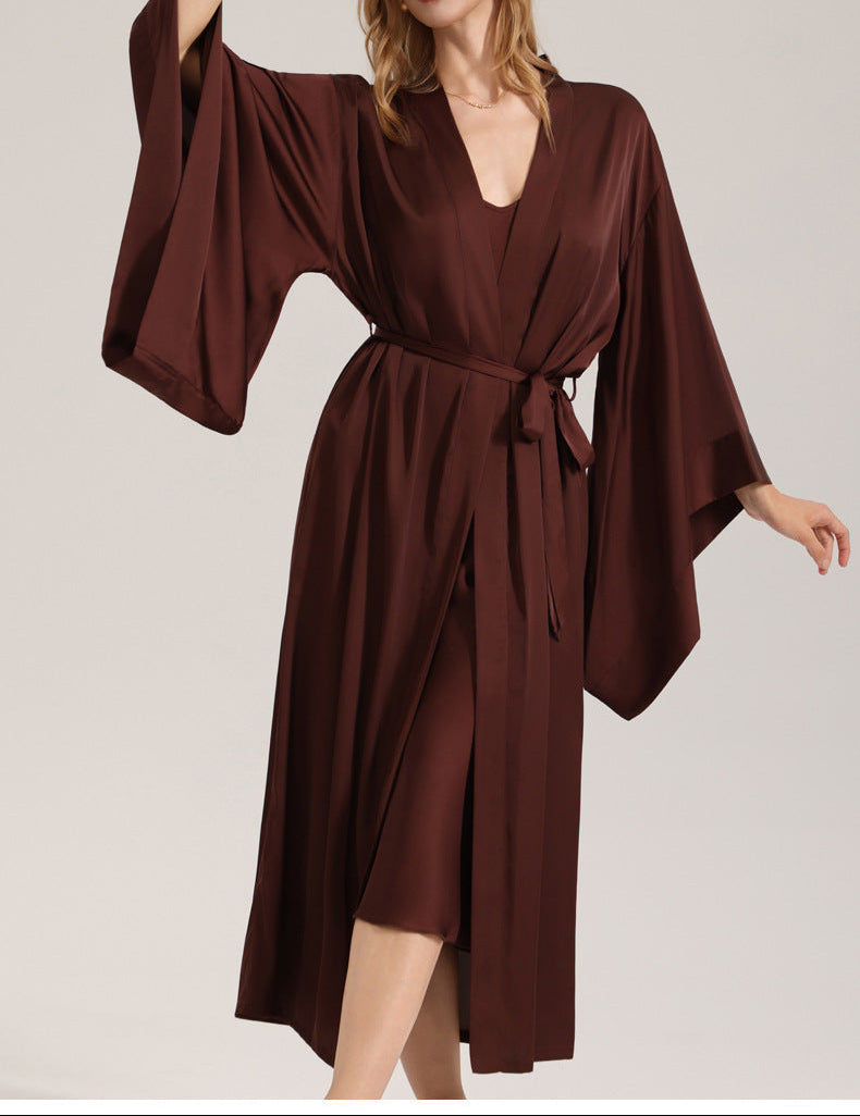 Women Solid Color Satin Chiffon Long Robe
