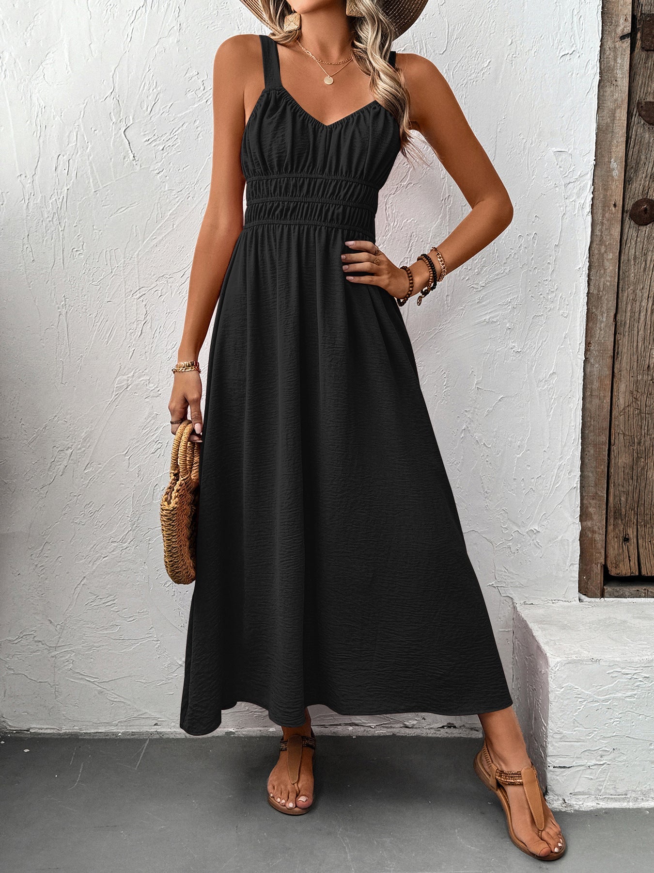 Women's Textured Sleeveless Pleated Cami Dress
