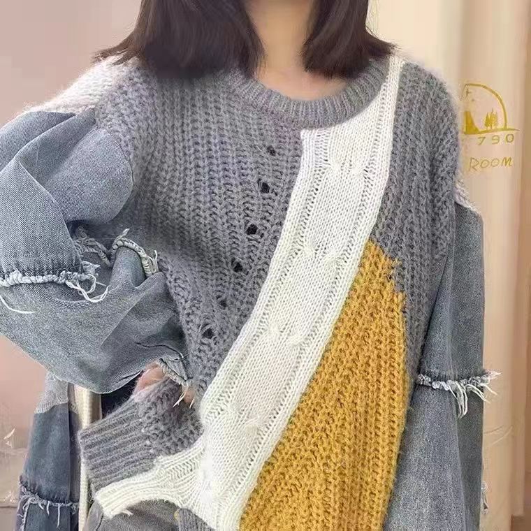 Relaxed Fit Colorblock Knit Pullover Sweater