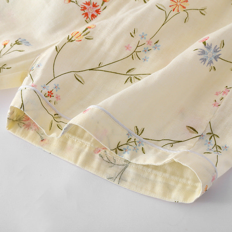 Women's Cotton Floral Gauze Kimono Pajama Set