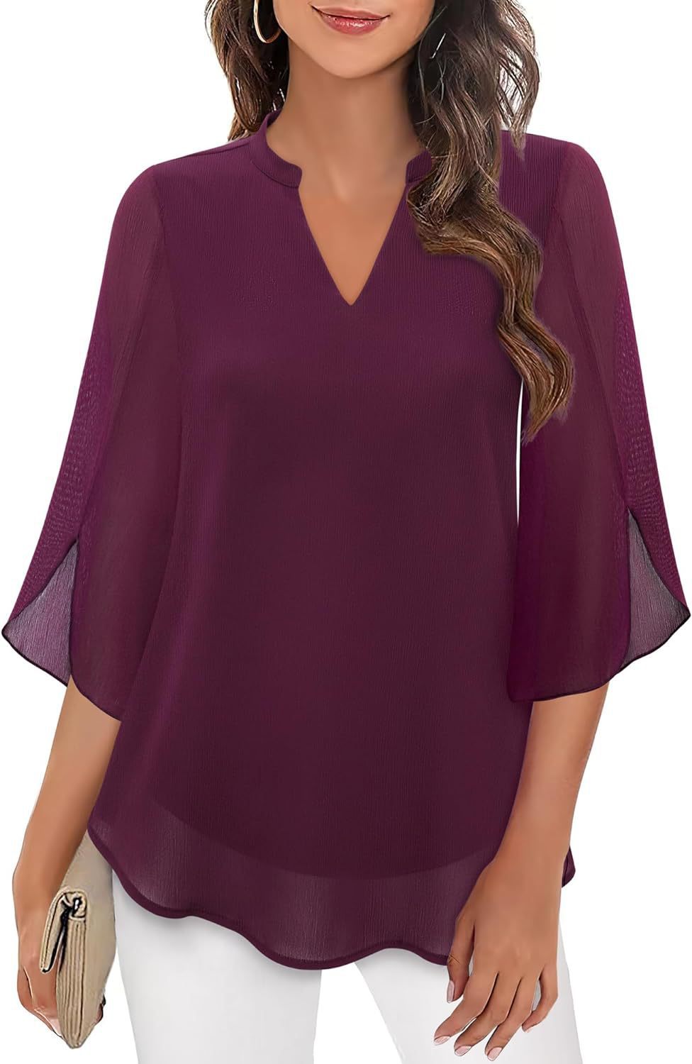 Petal Sleeve V-Neck Chiffon Blouse