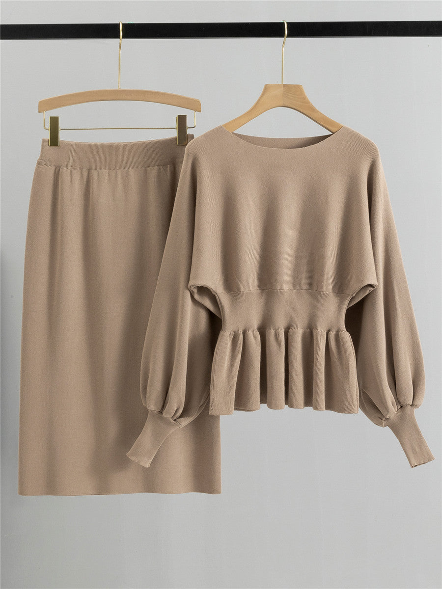Ruffle Knit Top and High-Waist Skirt Set