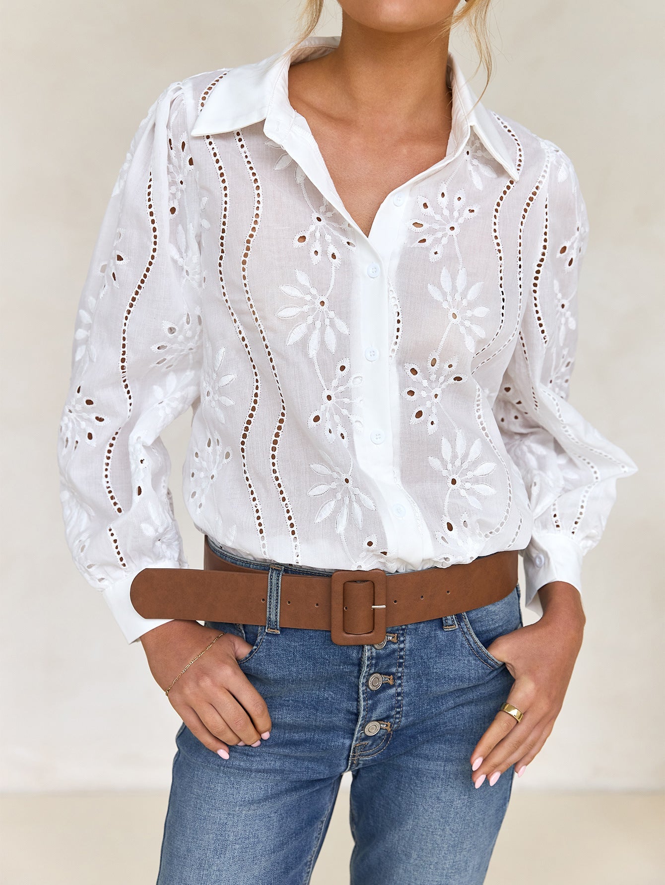 Women's Hollow Bubble Sleeve Loose Cardigan Top