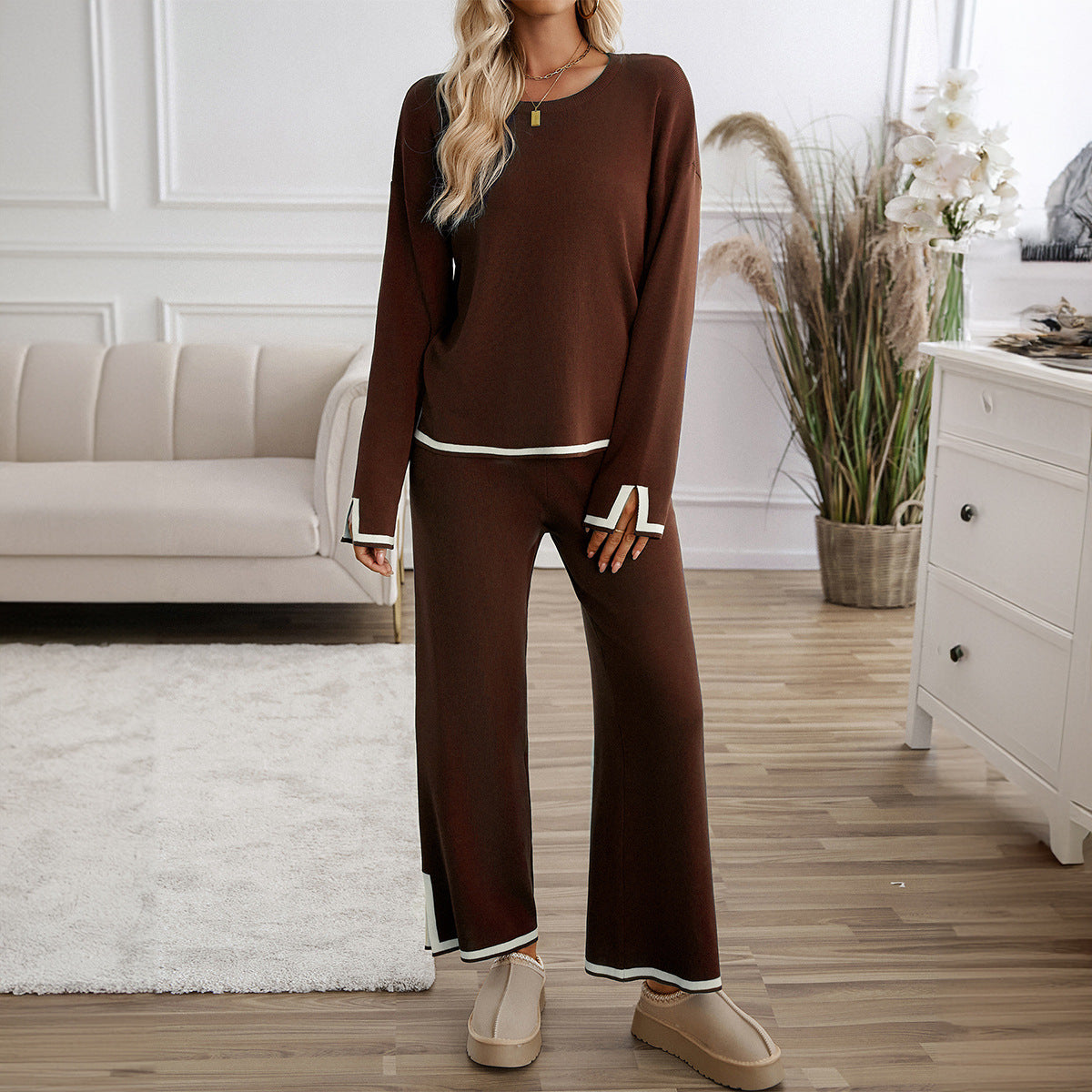 Women's Solid Knit Sweater & Pants Set