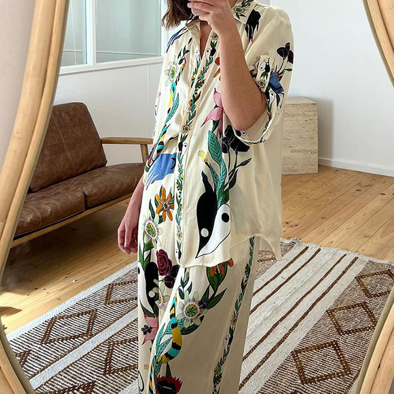 Printed Shirt and Pants Relaxed Set