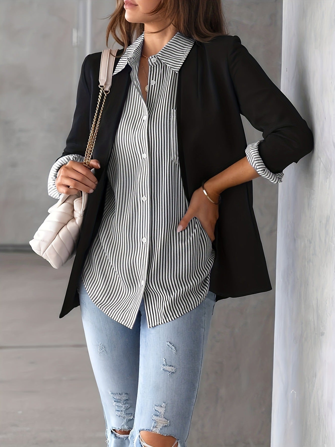 Printed Striped Button-Up Shirt