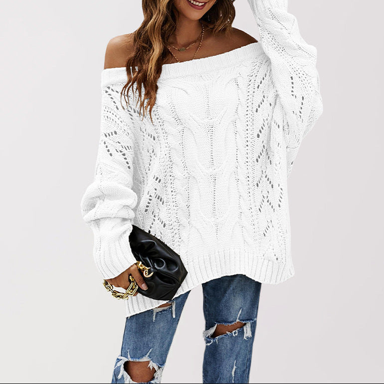 Off-Shoulder Chunky Cable Knit Sweater