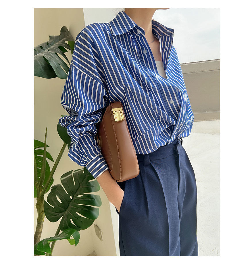 Relaxed Blue Striped Long Sleeve Shirt