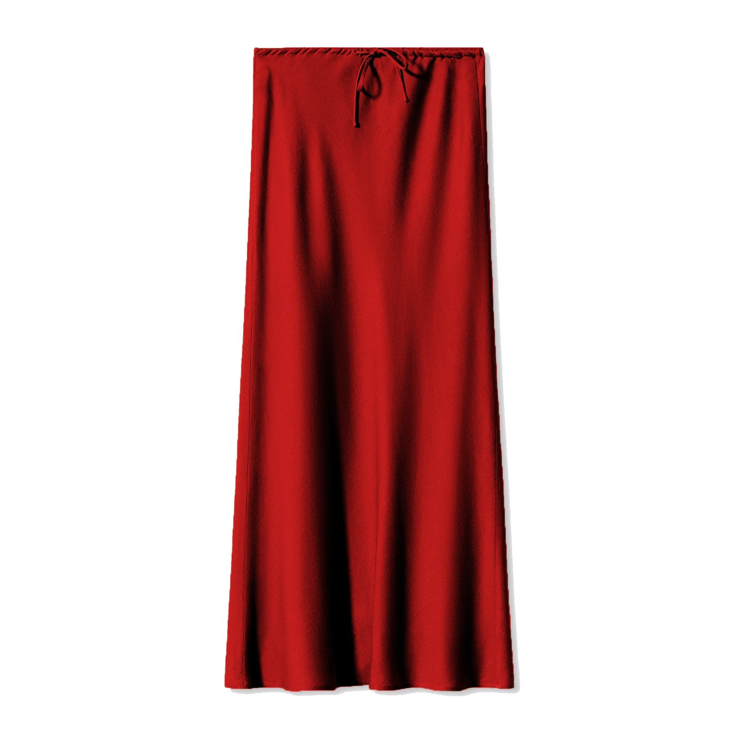 High-Waist Satin Drawstring Midi Skirt