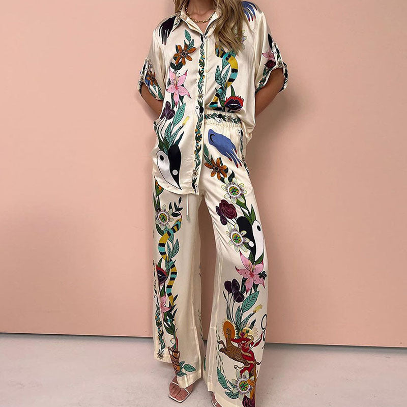 Printed Shirt and Pants Relaxed Set