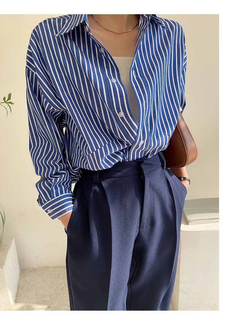 Relaxed Blue Striped Long Sleeve Shirt