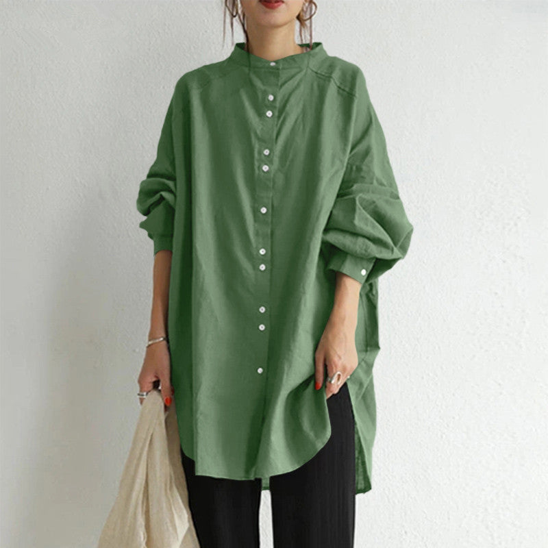 Vintage Mandarin Collar Linen Button Shirt