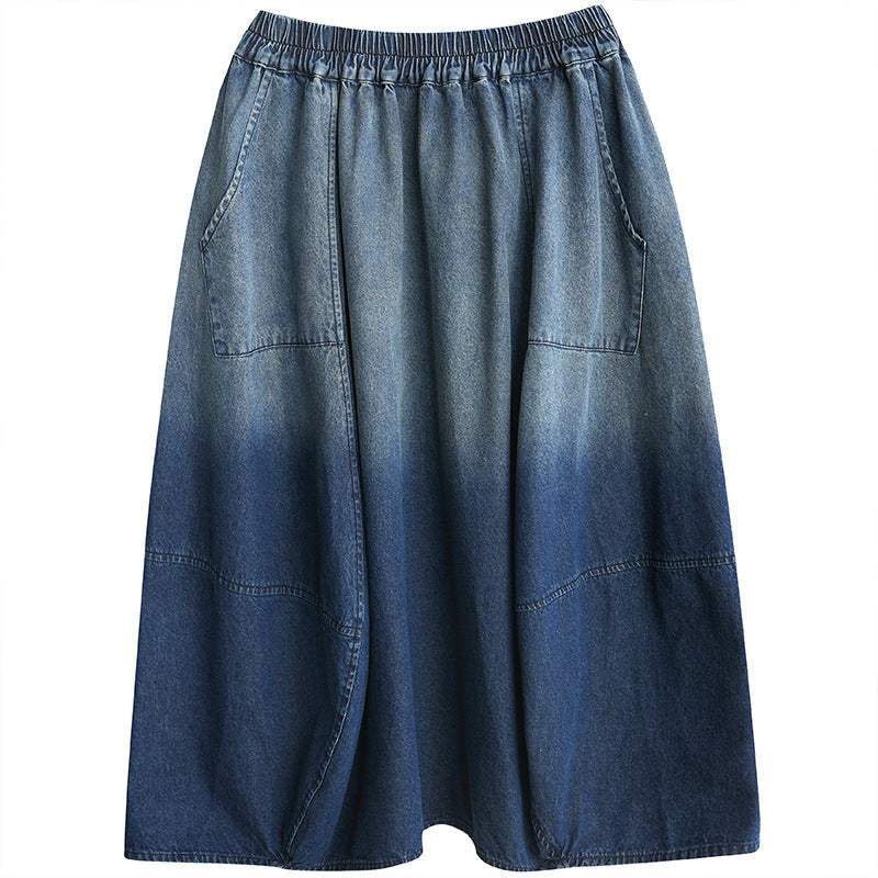 Washed A-Line Midi Skirt with Flared Hem
