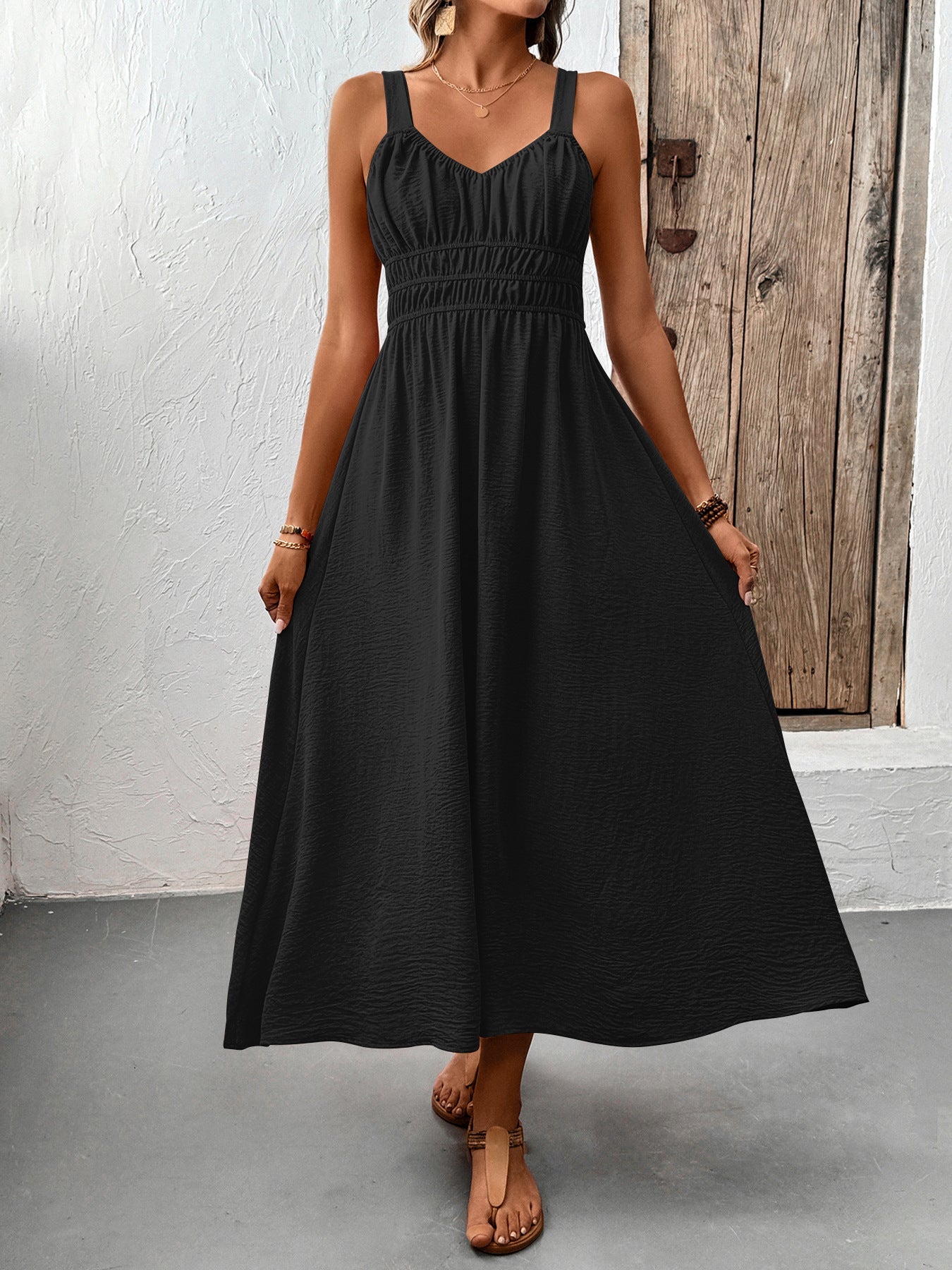 Women's Textured Sleeveless Pleated Cami Dress