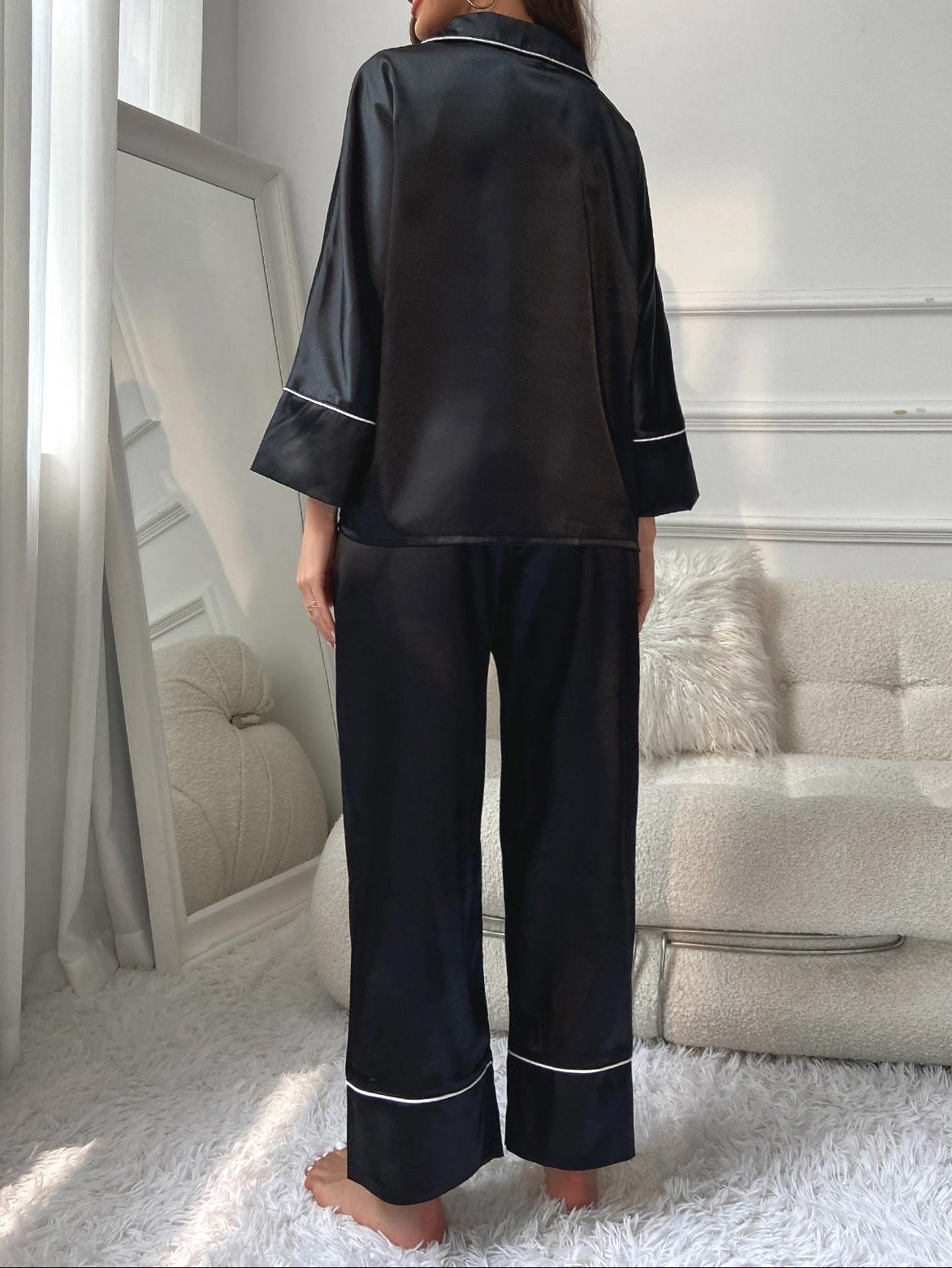 Solid Trim Long Sleeve Pajama Set