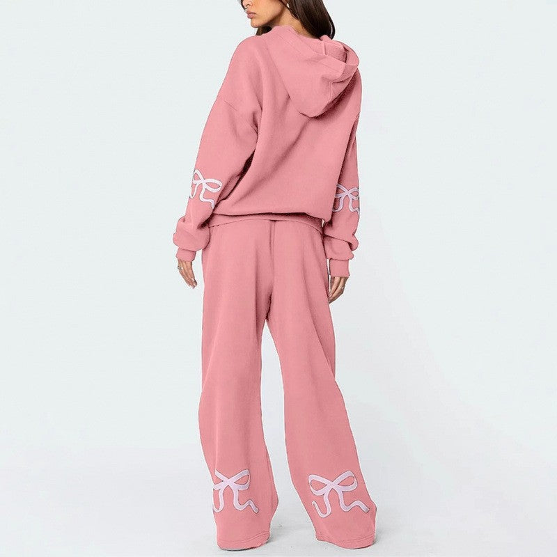 Thick Crew Neck Sweatshirt and Wide-Leg Pants Set